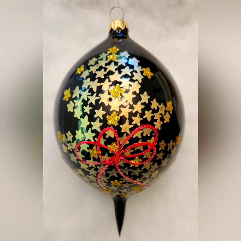 Christopher Radko 'Midnight Diamond' Black and Gold Star Holiday Glasss.Ornament